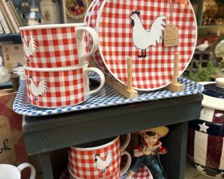 cute red & white checkered plates & mugs