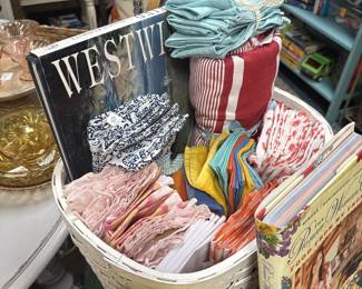 cook books, coffee table books, cloth napkins