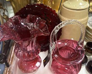 Vintage Fenton cranberry glass pieces