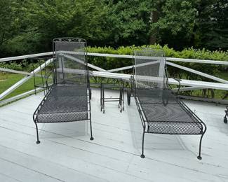Pair of Mid Century Woodard Wrought Iron Chaise Lounge Chairs