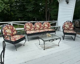 Wrought Iron Patio Set w/ Cushions - Sofa, 4 Chairs, CoffeeTable