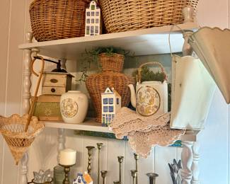 Brass Candle Sticks Wicker Baskets Vases Vintage Cottage Core