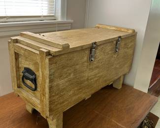 #133 Hand-made Wooden Foot Locker w/Side Handles and Latch Front - 34x14x19 $45.00