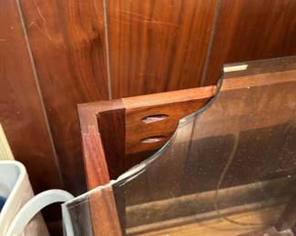 #58 Wood Table w/Glass Top (glass top Corner is Broken - needs replacing - 20x34x20 $25.00
