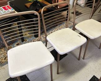 #140 MCM Set of 3 Dining Chairs w/White Vinyl (one chair as cut vinyl) $60.00