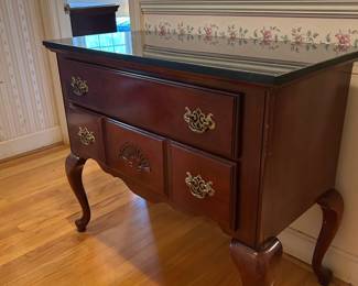 #21 Wood Entry Table w/2 drawers and Marble Top - 39x19x33.5 $175.00