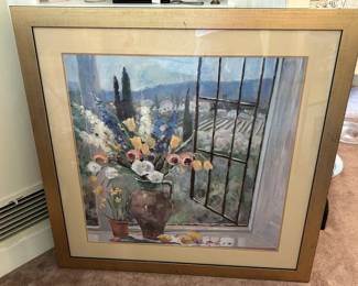 #185 Impressionist Print of Flowers under glass and framed - 36x36 Heavy $75.00