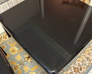 #129 Black Lacquer Coffee Table w/Brass Accents - 38 square x 16 inches tall $50.00