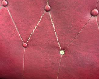 #61 Antique Red Leather w/Button Back on Wood Legs w/nailhead Trim (missing Button on back and seams) $65.00
