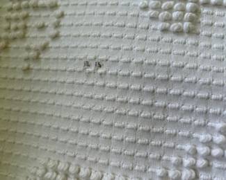 #65 King Size Chenille Bed Coverlet (has one large Stain) approx 102x102 $30.00