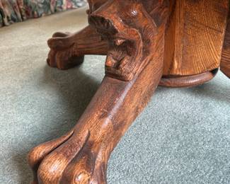 #81 Oak Oval Shaped Coffee Table w/Lions and Claw Feet - Heavy - 45x35x19 $75.00
