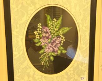 #192 Framed Print of Needlepoint Wisteria under glass and Framed - 12x15 $25.00