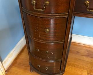 #33 Antique Curved Front Desk w/8 drawers (2 drawer pulls missing - 2 other drawer pulls not attached) - 45x23x30 $125.00