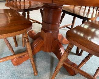 #85 Round Oak Round Pedestal Table w/4 Oak Dining Table - (finish issues) - 47 Round x 29Tall $150.00
