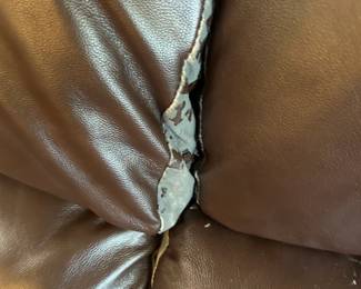 #39 Pleather Brown Double Recliner - Issues 91"Long - You Move - Scratches $50.00