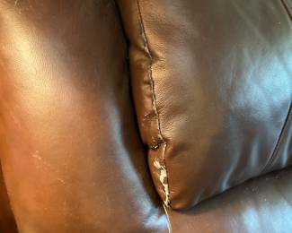 #39 Pleather Brown Double Recliner - Issues 91"Long - You Move - Scratches $50.00