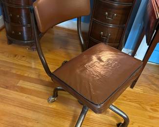 #32 Harter Badge Model d-4605 Vintage Leather and Steel Office Chair on Wheels (finish issues with leather) $150.00