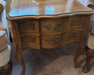 #3 Pair of Matching Wood Curved Front End Tables w/2 drawers (some small finish issues) - 22x27x22 $125.00