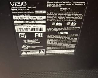 #53 Vizio Flatscreen Model P65TUIV2 - 65" TV w/remote $175.00