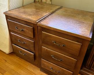 #60 Heavy Wood 3 Drawer Nightstand - sold as a pair - 17x24x27 (as is finish) $125.00