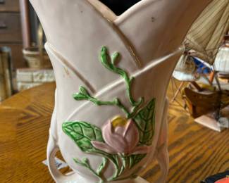 #52 Hull USA H- 13x10.5 Double Handled Vase with Floral $45.00
