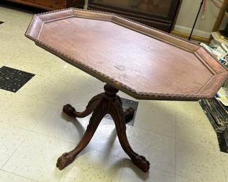 #127 Antique Wood Table w/tri-Ball and Claw Feet - 20x29.5x20 $50.00
