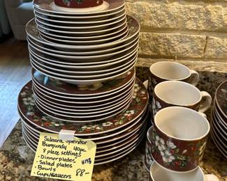#193 Sajura Splendor Burgandy China 8 place settings - 40 pieces $88.00