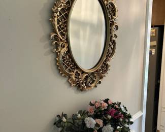 #20 Gold Mid-Century Resin Oval Mirror and Plant Holder Set - Mirror - 19x24 $65.00