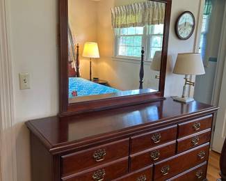 #28 American Drew 7 drawer Dresser w/Mirror - 65x19x37 Mirror - 44x50 $175.00