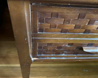 #40 Wood Square End Table w/1 drawer and inset Marble Top (small finish issues) - 24x24x20 $60.00