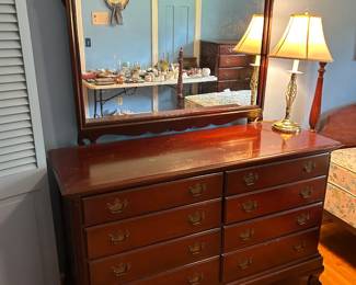 #30 Wood Dresser w/8 Drawers and Mirror - (finish issues) - 58x21x37 Mirror - 47x41 $150.00