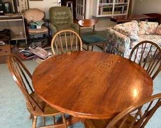 #85 Round Oak Round Pedestal Table w/4 Oak Dining Table - (finish issues) - 47 Round x 29Tall $150.00