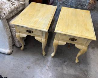 #176 Pair of 2 Wood 1 drawer End Tables - yellow distressed - 18x27x24 $75.00