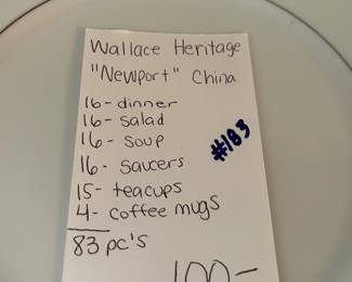 #183 Wallace Heritage "Newport" China - approx 83 pieces $100.00