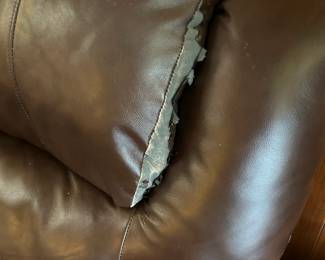 #39 Pleather Brown Double Recliner - Issues 91"Long - You Move - Scratches $50.00