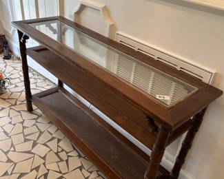 #19 Wood and glass top hall table w/2 shelves- 45x13.5x25 $75.00