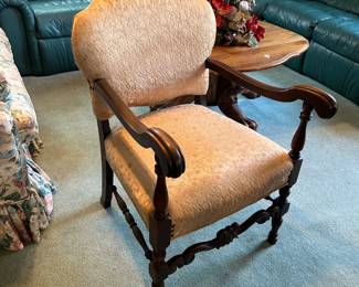#89 Peach Textured Fabric Parlor Chair w/wood arms and legs $65.00