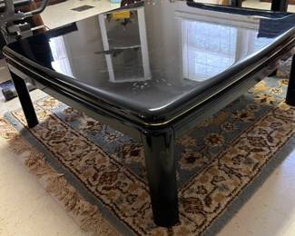 #129 Black Lacquer Coffee Table w/Brass Accents - 38 square x 16 inches tall $50.00