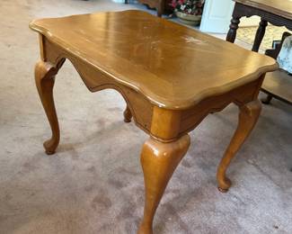 #10 Wood Rectangular Side Table (has finish issues and cutout on Leg ) - Project Piece - 26x20x21 $20.00