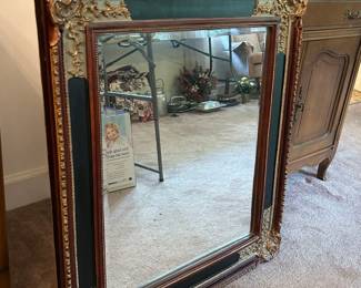 #184 Black/Antique Gold/Wood Toned Framed Beveled Mirror - Very Heavy - 29x33 $75.00