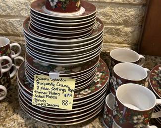 #194 Sajura Splendor Burgandy China 8 place settings - 40 pieces $88.00