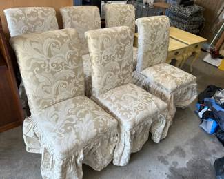 #177 Set of 6 parson Style Dining Chairs (most have light stains) $120.00