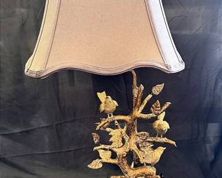 Vintage Italian Tole Bird and Foliage Lamp
