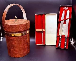 Gerber Durendal Carving Knife, Sabatier Carving Knife Set & Vintage Shelton-Ware Ice Bucket