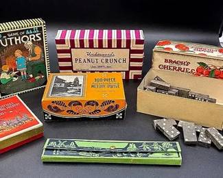 Vintage 300 Piece Clock Tower Puzzle & Dominos And Other Vintage Empty Decorative Boxes