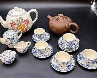 Doll Tea Party And Two Teapots Featuring A Vintage Yixing Zisha Clay Dragon Teapot