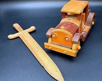 Vintage Wood Ford Sport Coupe And A Wood Sword