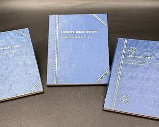 Vintage Lincoln Head Cent Books And A Liberty Head Nickel Book With Some Coins