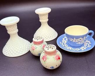 Vintage Glassware Featuring Westmoreland Hobnail Milk Glass Candle Holders