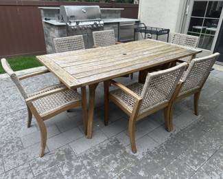 Teak patio table and 6 chairs